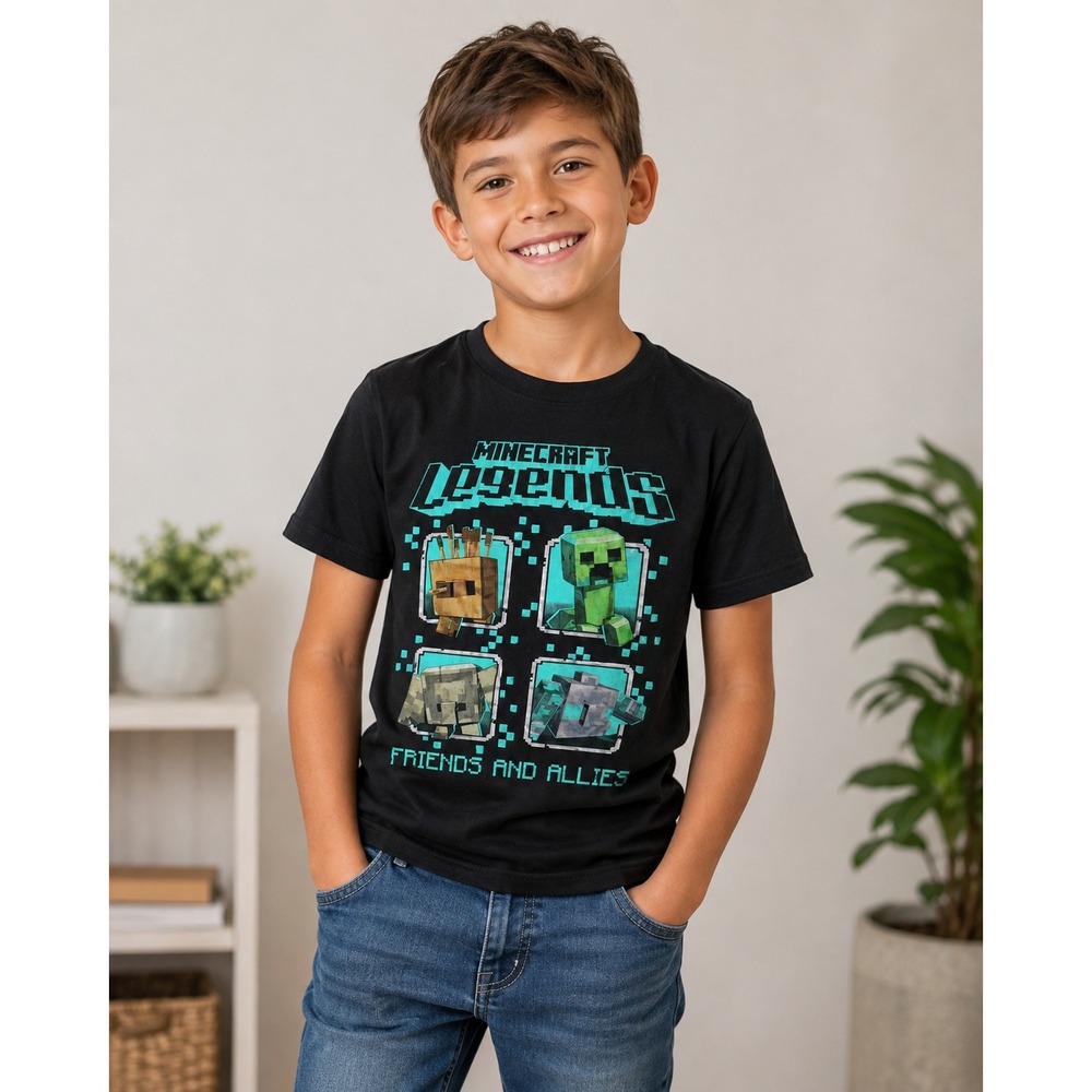 Minecraft Legends Friends and Allies Black Graphic T-Shirt Kids Large LG G G